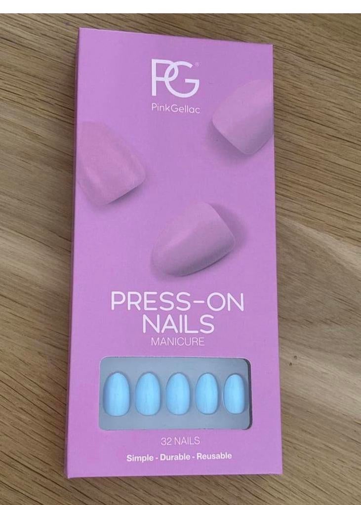 Pink gellac press on nails baby blue nieuw, Ophalen of Verzenden, Nieuw, Blauw, Handen en Nagels