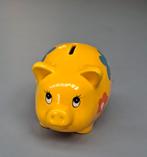 Geel spaarvarken met bloemen - Keramiek, Ophalen of Verzenden, Zo goed als nieuw, Steen, Aardewerk of Keramiek, Dier