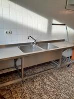 Werkblad met dubbele spoelbak, Ophalen of Verzenden, RVS Meubilair