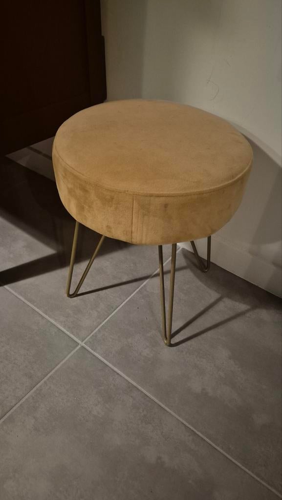 Okergeel velourse bijzet krukje / poef, Ophalen, Rond, Minder dan 50 cm, Minder dan 50 cm