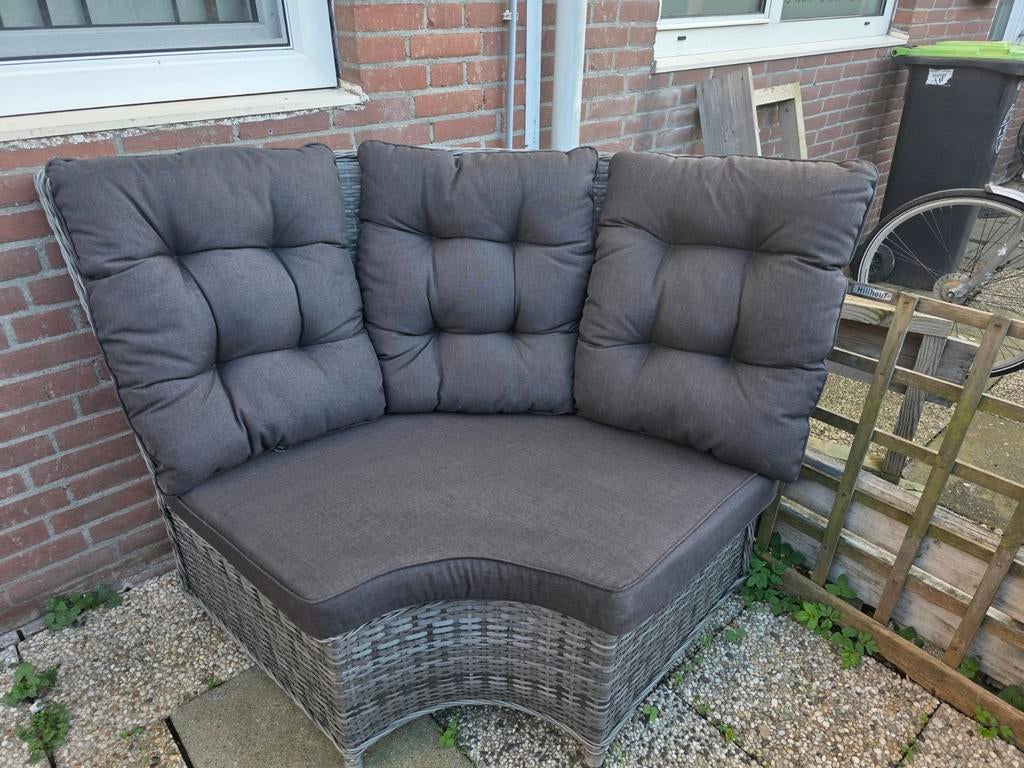 Bois le Duc Hoekelement - Halfrond Wicker (Willow Grey), Zo goed als nieuw, Loungeset, Wicker, Bank
