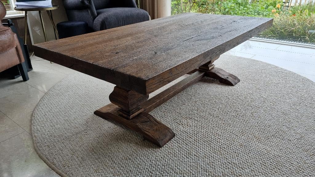 Salontafel massief eikenhout kloostertafel, Huis en Inrichting, Tafels | Salontafels, Ophalen, 100 tot 150 cm, Eikenhout, Kloostertafel