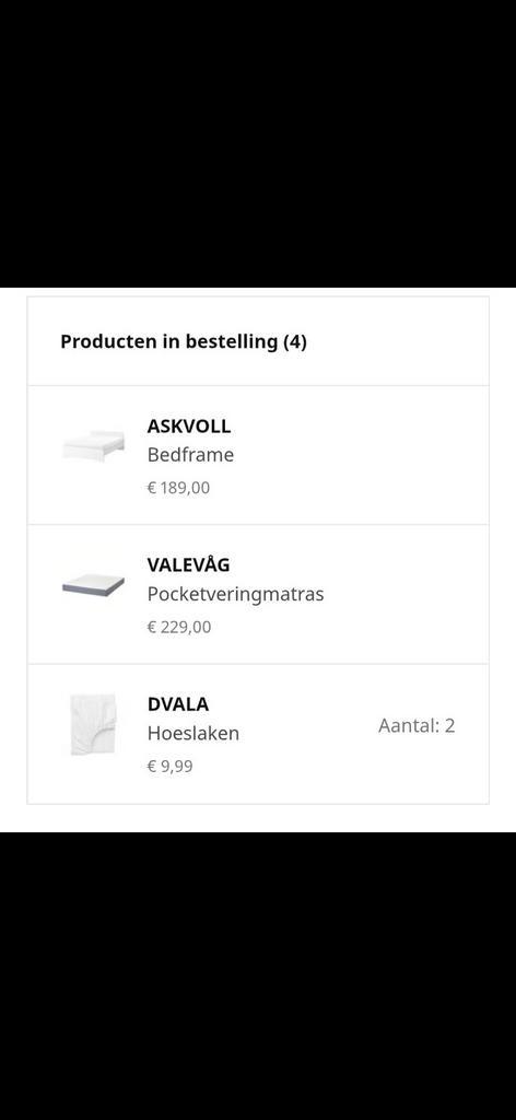 IKEA ASKVOLL Bedframe met VALEVÅG matras en DVALA hoeslakens, Huis en Inrichting, Slaapkamer | Bedden, Nieuw, Tweepersoons, 140 cm