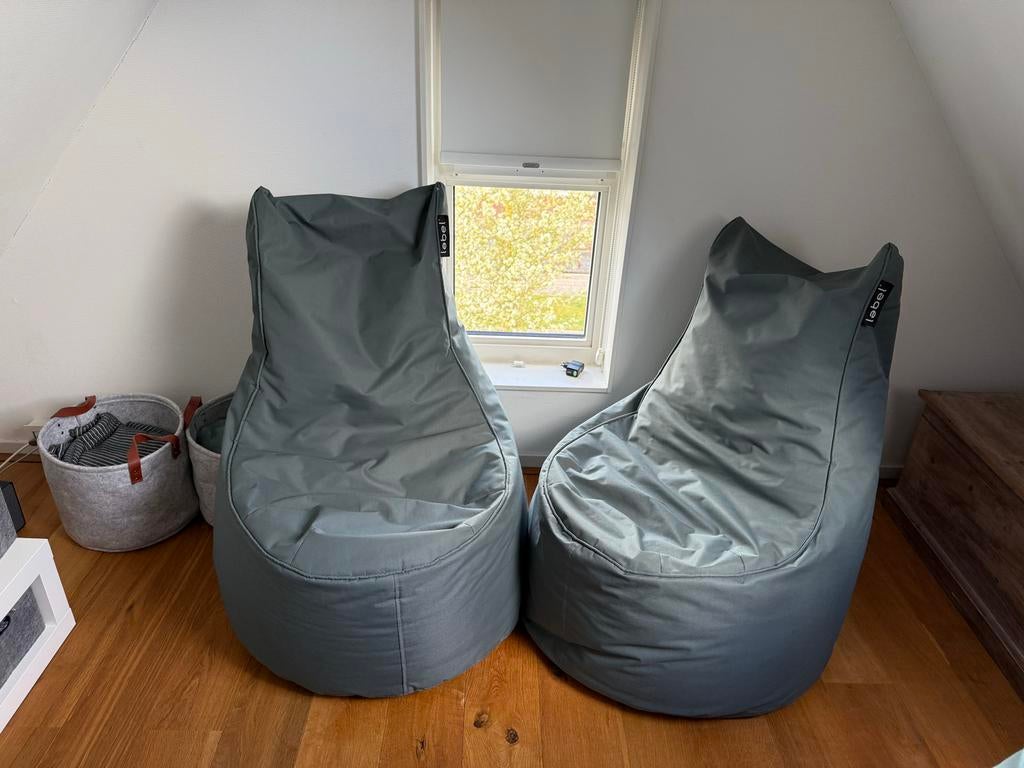 2x groene zitzakken merk Label met rits - navulbaar, Huis en Inrichting, Zitzakken, Ophalen, Zo goed als nieuw, Groen, Zitzak