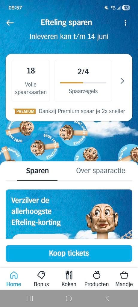 GRATIS Efteling zegels, Tickets en Kaartjes, Kortingen en Cadeaubonnen, Eén persoon, Kortingsbon, Pretpark