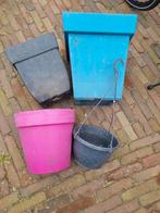 4 diverse kunststof bloempotten, Kunststof, Gebruikt, Binnen, Minder dan 40 cm