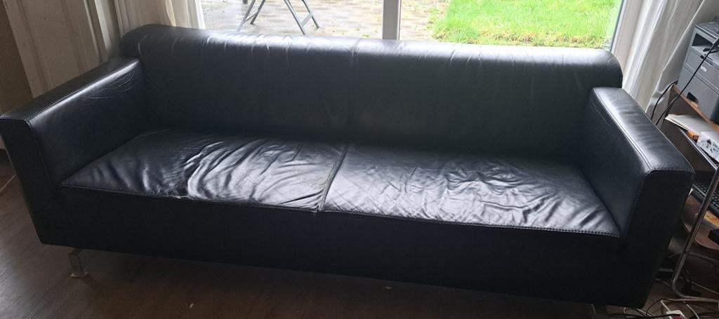 Gratis af te halen topform bank zwart leer, Ophalen, Gebruikt, 150 tot 200 cm, Driepersoons