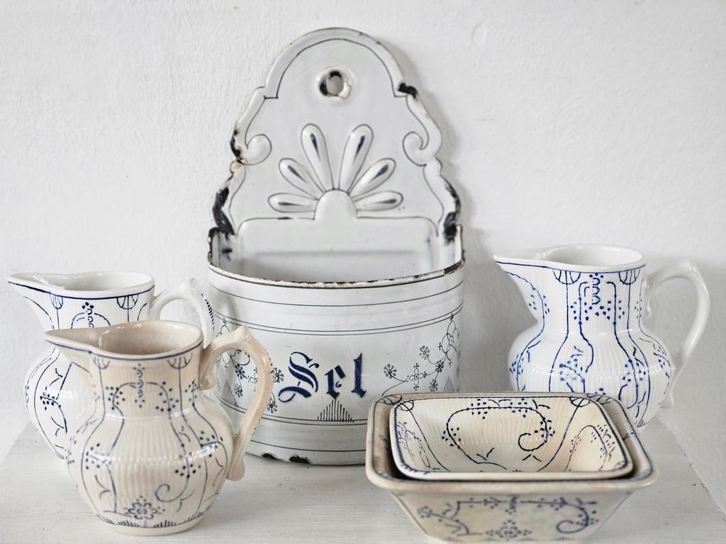 Brocante emaille zoutvat , sel uit Frankrijk, Ophalen of Verzenden