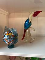 Gekleurd glas: vissen, pelikaan, asbak, vaasje., Ophalen of Verzenden