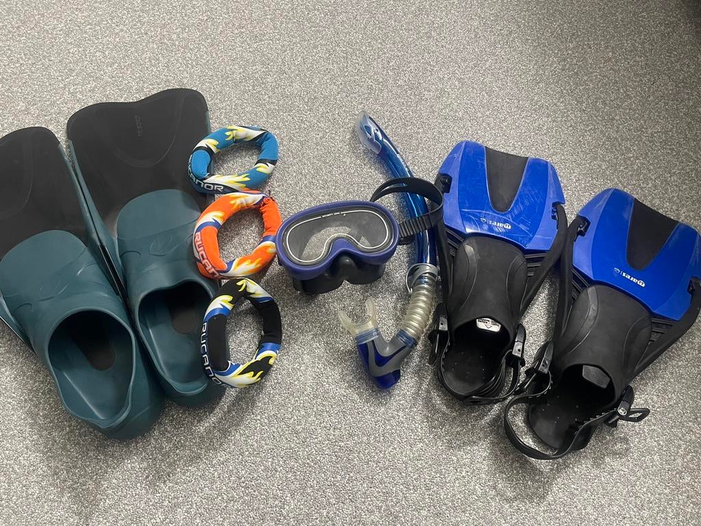 Snorkel- en Zwemset: Decathlon,Mares,Trex, Tribord & Rucanor, Watersport en Boten, Duiken, Zo goed als nieuw, Zwem- of Duikvliezen