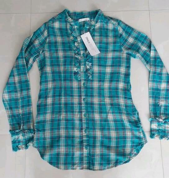 Nieuwe turquoise blauw geruite blouse - Maat S, Kleding | Dames, Blouses en Tunieken, Only, Blauw, Nieuw, Ophalen of Verzenden