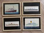 Prenten van oude stoomschepen, ingelijst, set van 4., Antiek en Kunst, Ophalen of Verzenden