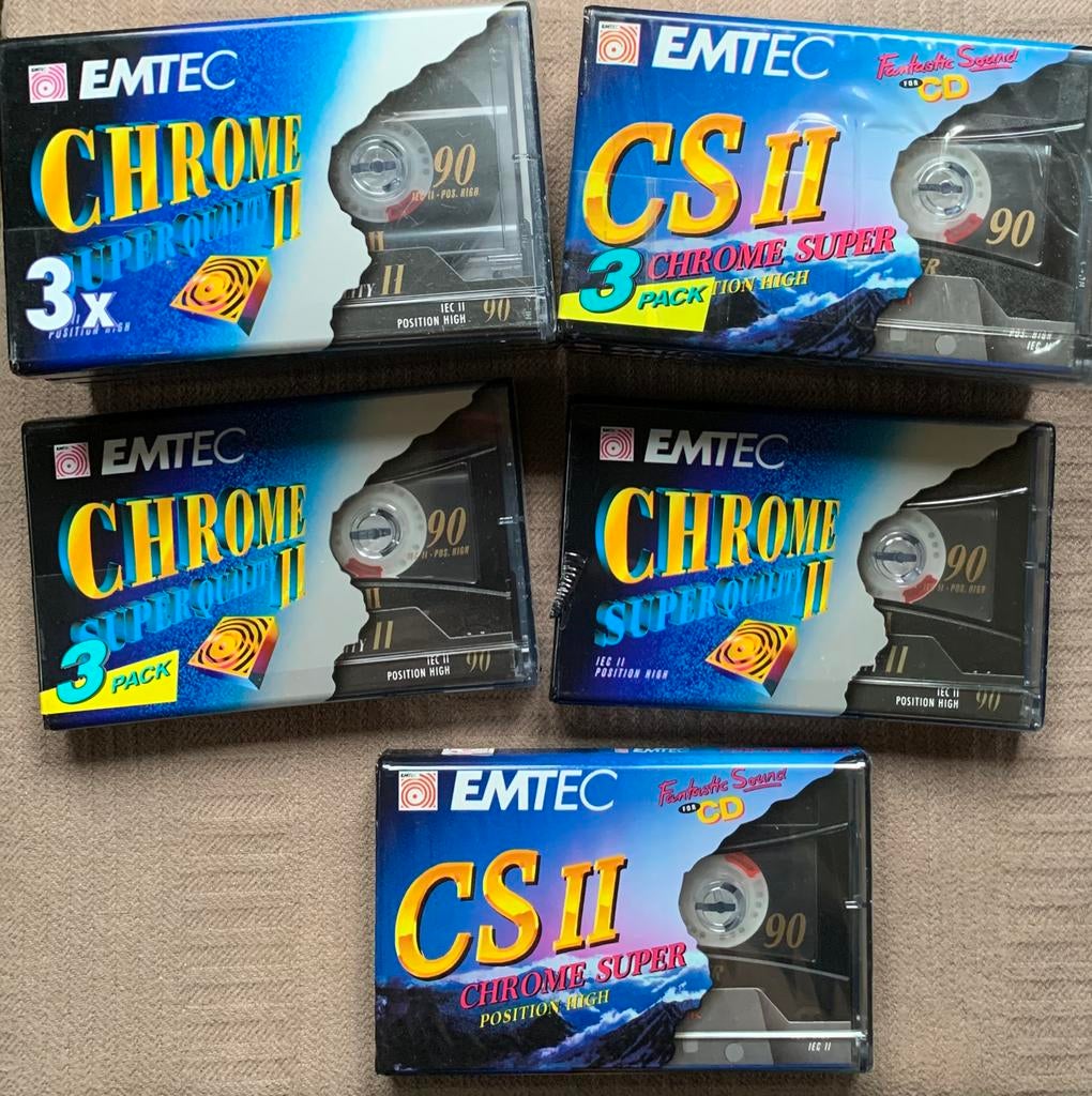 NOS EMTEC CSII-90 Chrome Super Quality II 90 cassettebandjes, Cd's en Dvd's, Cassettebandjes, Nieuw in verpakking, Onbespeeld