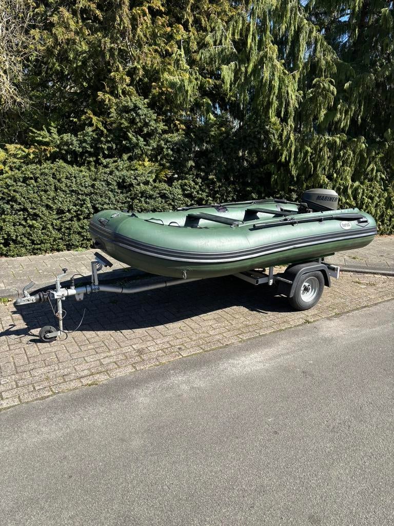 Nette Rubberboot met 6pk Mariner en Trailer, Zo goed als nieuw, Hout, Benzine, Minder dan 70 pk