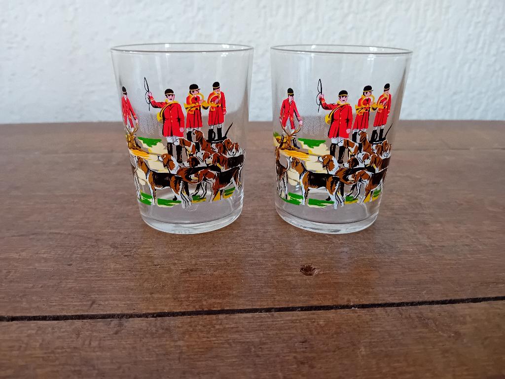 2 Vintage Reims glazen ,jachttafereel, Ophalen of Verzenden