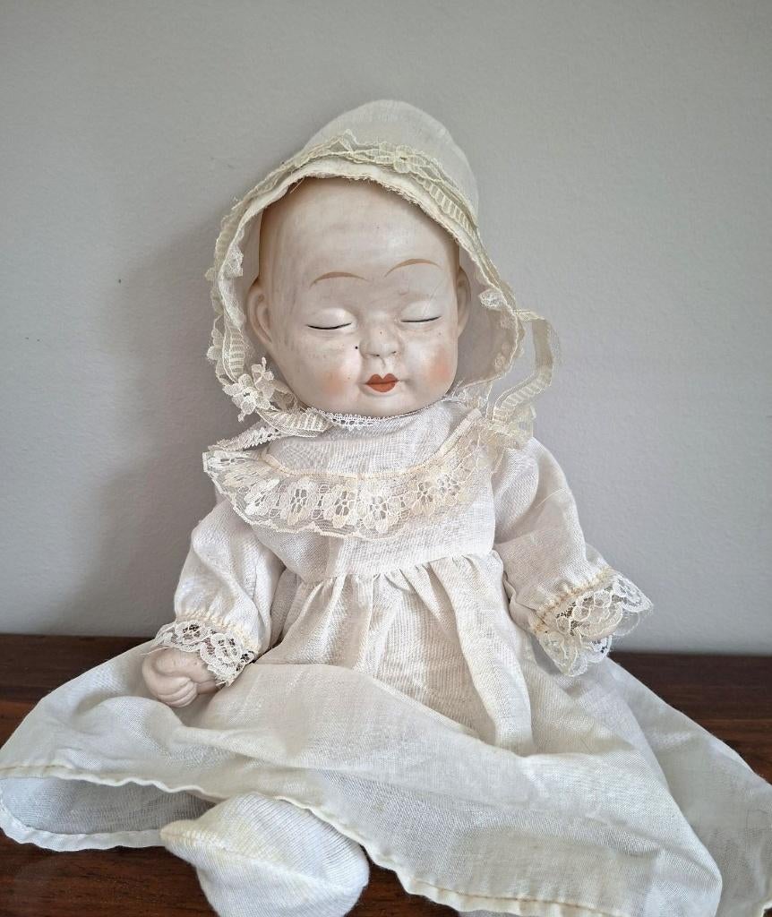 Mooie antiek porseleinen pop - 30 cm -  2 gezichtjes, Antiek en Kunst, Ophalen of Verzenden