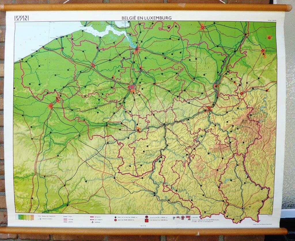 Mooie oude schoolkaart Belgié en Luxemburg, Antiek en Kunst, Ophalen of Verzenden, Aardrijkskunde