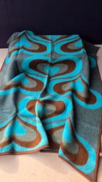 Vintage wollen deken met hartjespatroon - 195x160 cm, Gebruikt, Bruin, Vintage, Ophalen of Verzenden