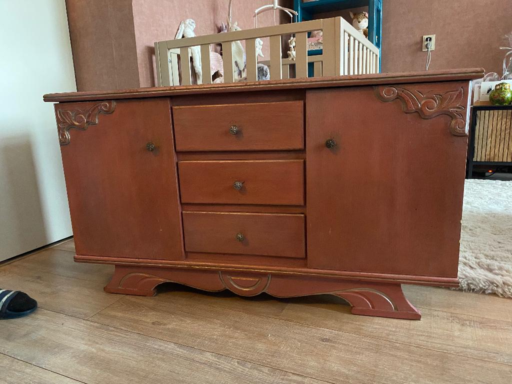 Vintage roze dressoir, Ophalen, Gebruikt, Vintage, Overige houtsoorten