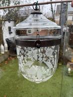 Mooie antieke glazen hanglamp met geëtst decor, Ophalen of Verzenden