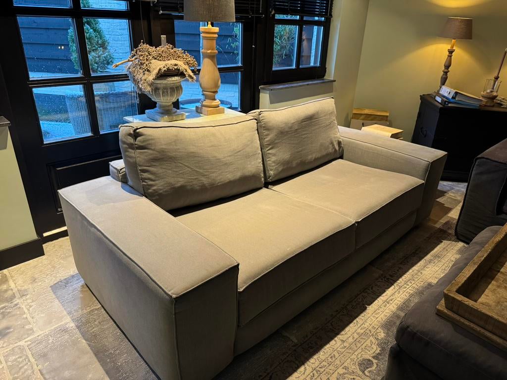 2 stoere landelijke banken 8 jaar oud, Huis en Inrichting, Ophalen, Gebruikt, Stoer model met een landelijk tintje door de mooie geweven stof