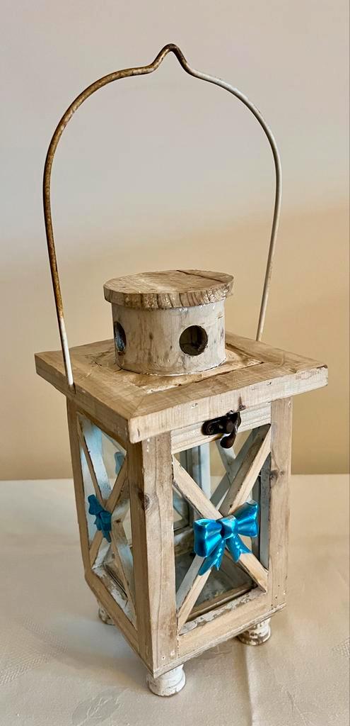 Decoratieve Houten Lantaarn, Huis en Inrichting, Woonaccessoires | Kandelaars en Kaarsen, Zo goed als nieuw, Kaars, 25 tot 50 cm