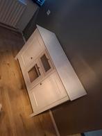 Witte Houten Kast met Glasdeuren, Ophalen, Glas, 100 tot 150 cm, 25 tot 50 cm