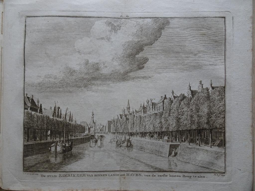 gravure Stad Zierikzee haven eerste houten brug Spilman 1754, Verzenden