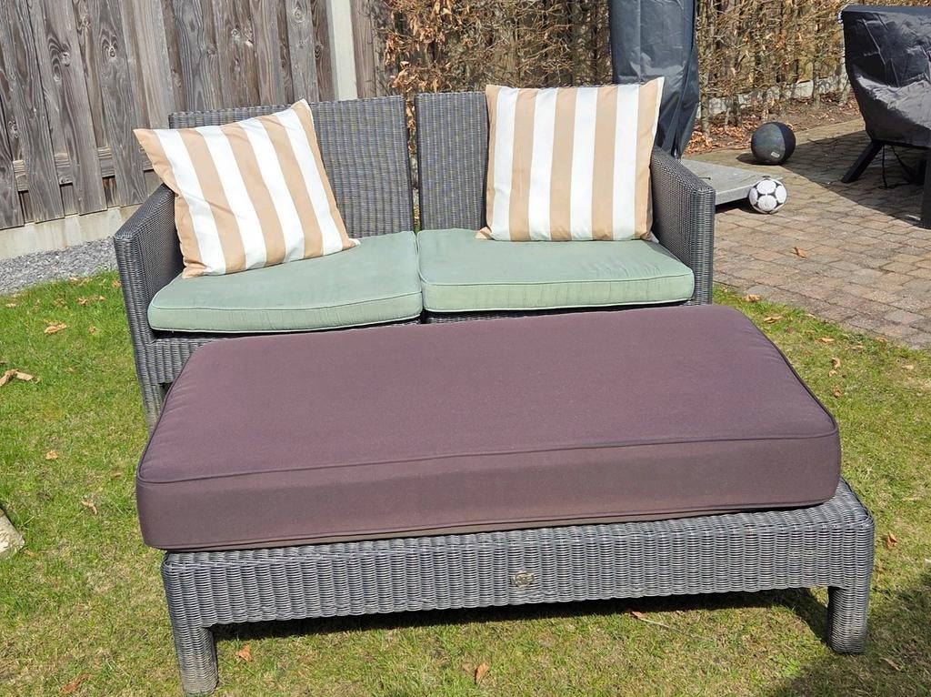 Loungeset van Life, Tuin en Terras, Tuinsets en Loungesets, Gebruikt, Loungeset, Wicker, 2 zitplaatsen, Bank, Hocker, Ophalen