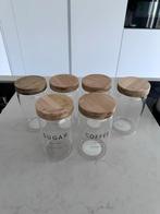 Set van 6 glazen voorraadpotten met bamboe deksel, Ophalen of Verzenden, Zo goed als nieuw