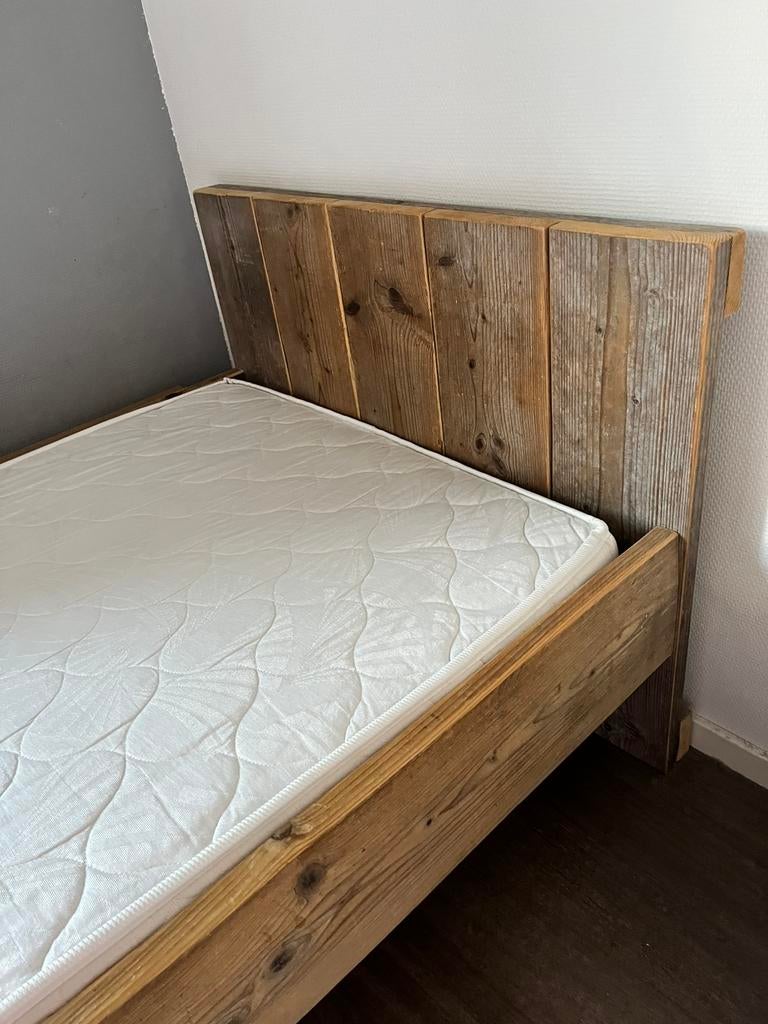 Massief steiger hout bed 90x220, Ophalen, 90 cm, Zo goed als nieuw, Hout