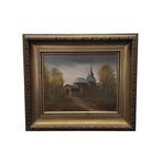 Vintage olieverf schilderij met Kerk VD Horst, jaren 60, Antiek en Kunst, Kunst | Schilderijen | Klassiek, Ophalen of Verzenden