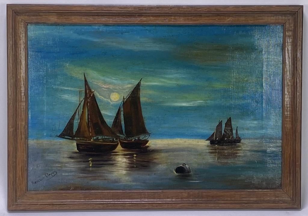 1301. Schilderij, Romain Steppe – zeilschepen, ca.1900, Antiek en Kunst, Kunst | Schilderijen | Klassiek, Ophalen of Verzenden