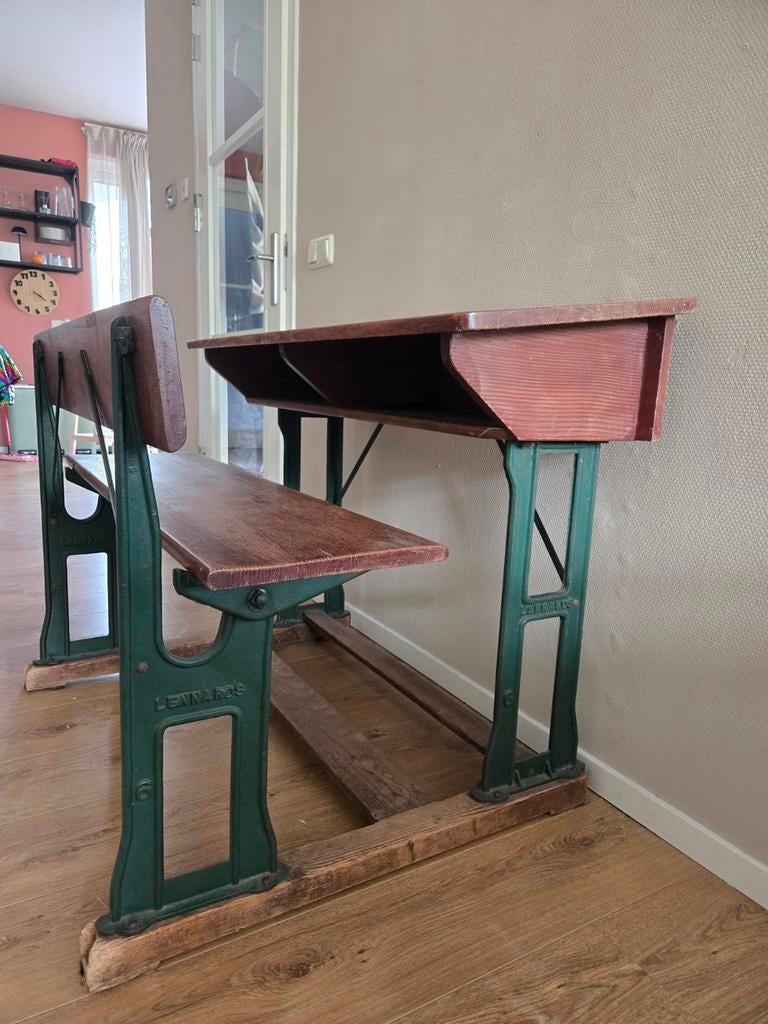 Vintage schoolbankje voor twee kinderen, Antiek en Kunst, Ophalen