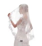 2-laags kanten bruidssluier met kam, Ophalen of Verzenden, Nieuw, Wit, Trouwjurk