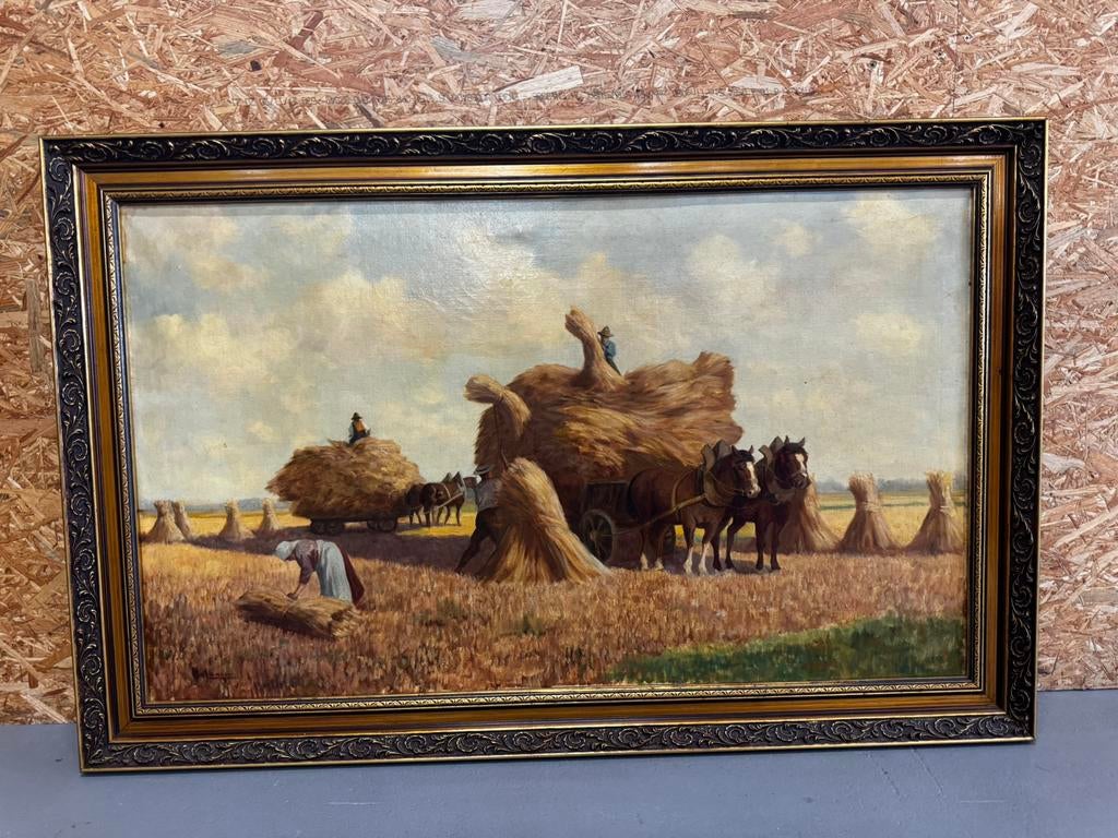 Klassiek Oogsttafereel - Olieverf  - H. van Langen - ReK4, Ophalen
