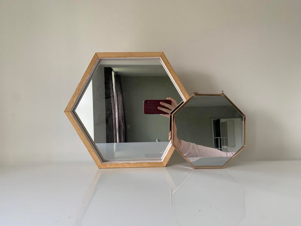 Twee hexagon spiegels, Minder dan 50 cm, Gebruikt, Ophalen of Verzenden, Minder dan 100 cm