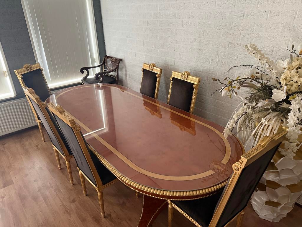 Exclusieve Clive Christian eettafel met 6 stoelen, Huis en Inrichting, Tafels | Eettafels, Ophalen, Gebruikt, 200 cm of meer, 50 tot 100 cm