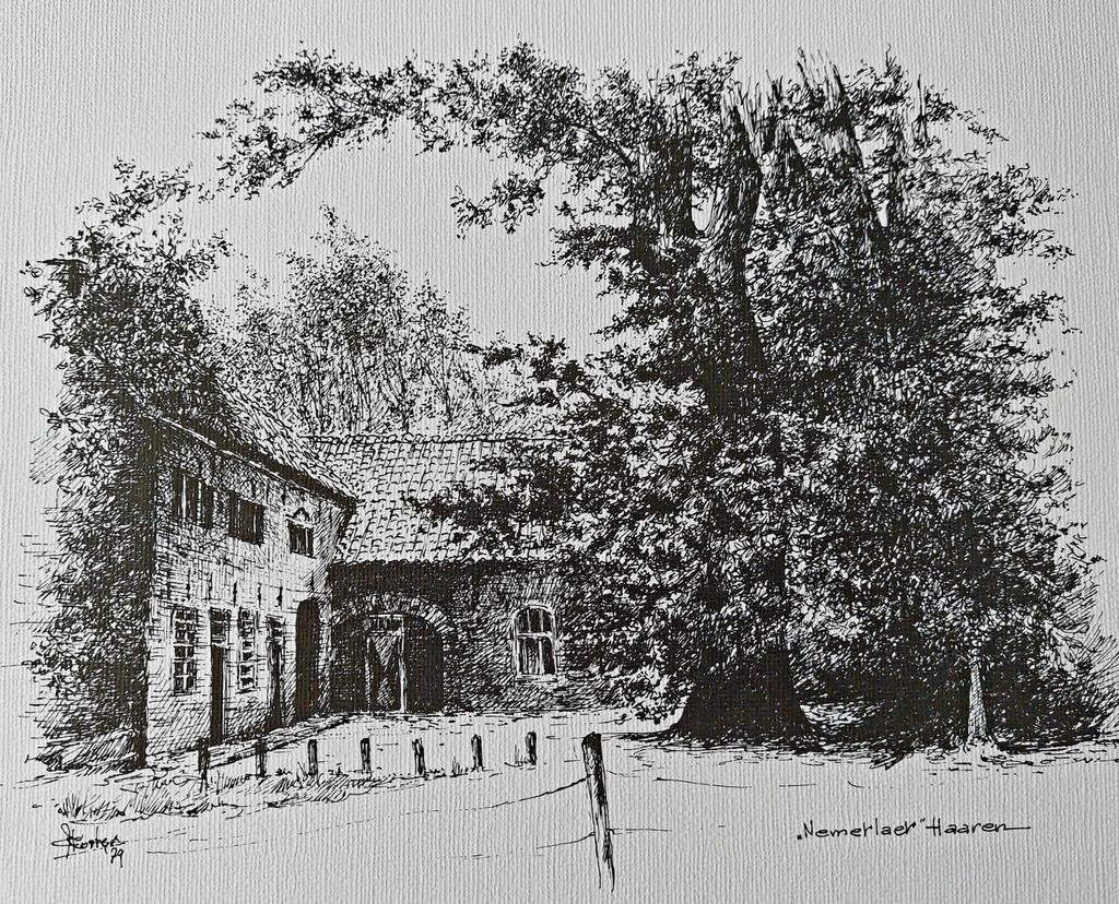 Haaren .... bijgebouwen kasteel Nemelaer ...., Antiek en Kunst, Kunst | Tekeningen en Foto's, Ophalen of Verzenden