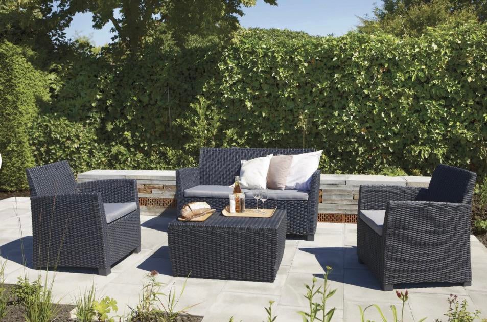 Nieuw compleet Keter loungeset Mia grijs antraciet + kussen, Tuin en Terras, Ophalen, 4 zitplaatsen, Kunststof, Nieuw