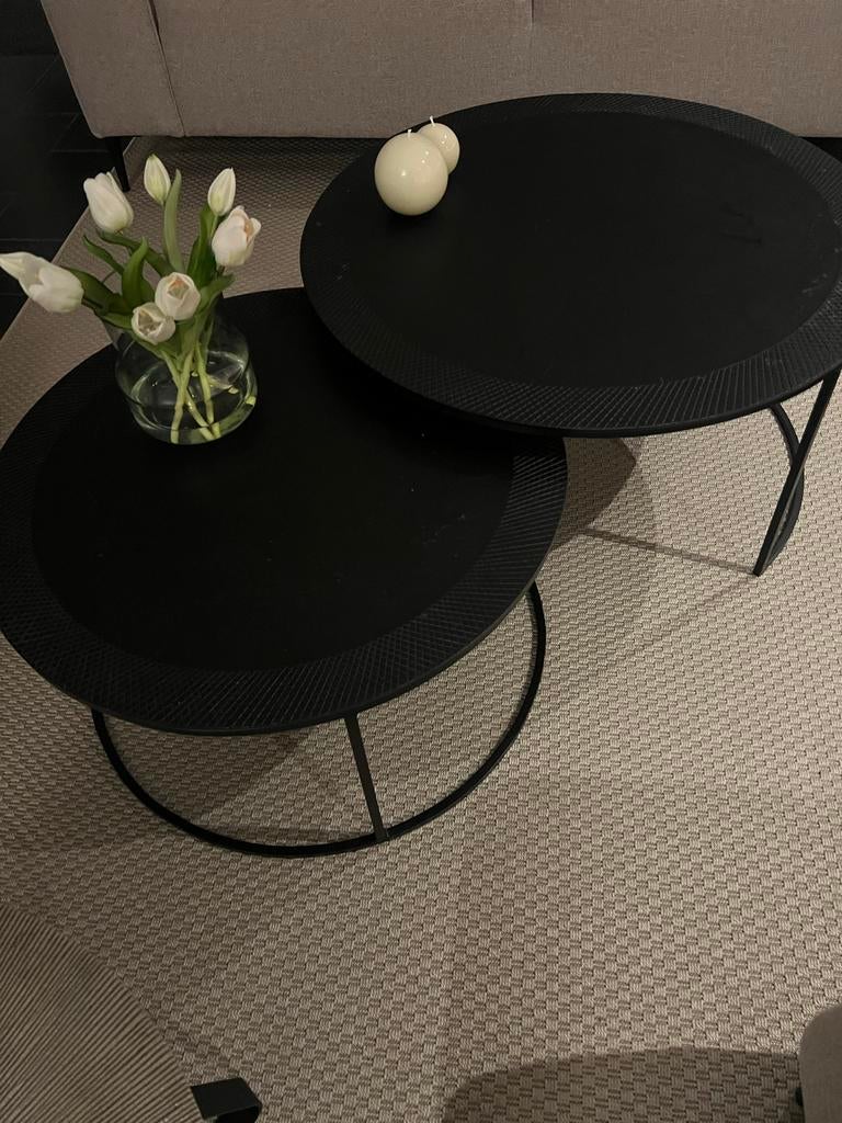 Set van 2 zwarte ronde salontafels, Huis en Inrichting, Tafels | Salontafels, Ophalen, Gebruikt, Rond, 50 tot 100 cm