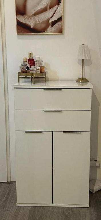 Witte ladekast met 2 lades en 2 deuren, Ophalen, Gebruikt, 1 of 2 laden, 100 tot 150 cm
