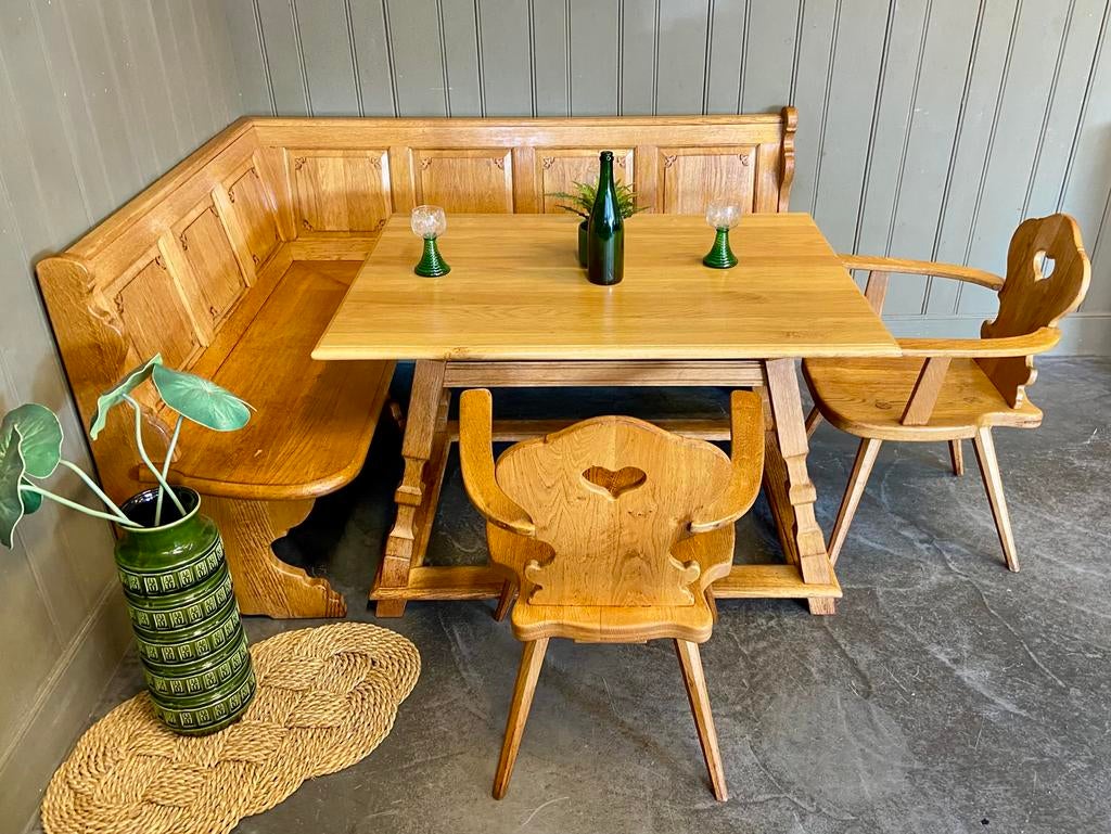 Echte Duitse eethoek massief eiken oostenrijkse hoekset, Ophalen, Zo goed als nieuw, Nvt, Nvt