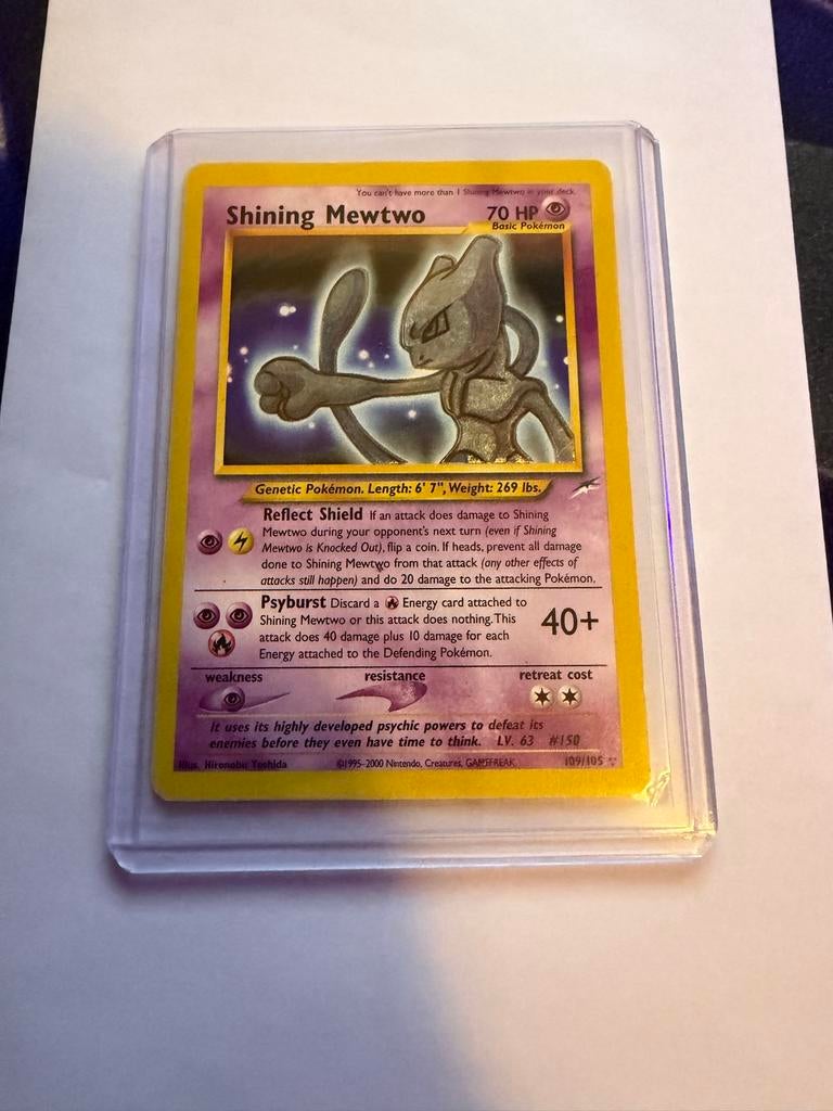 Shining Mewtwo #109 Pokémon Kaart - Neo Destiny, Ophalen of Verzenden, Zo goed als nieuw, Losse kaart, Foil