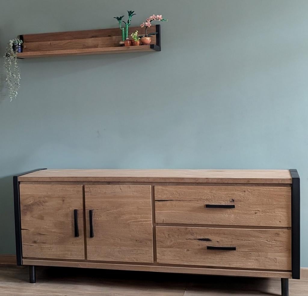 Brooklyn meubelset – dressoir, tv-meubel & wandplank, Ophalen, Eikenhout, Zo goed als nieuw, 200 cm of meer