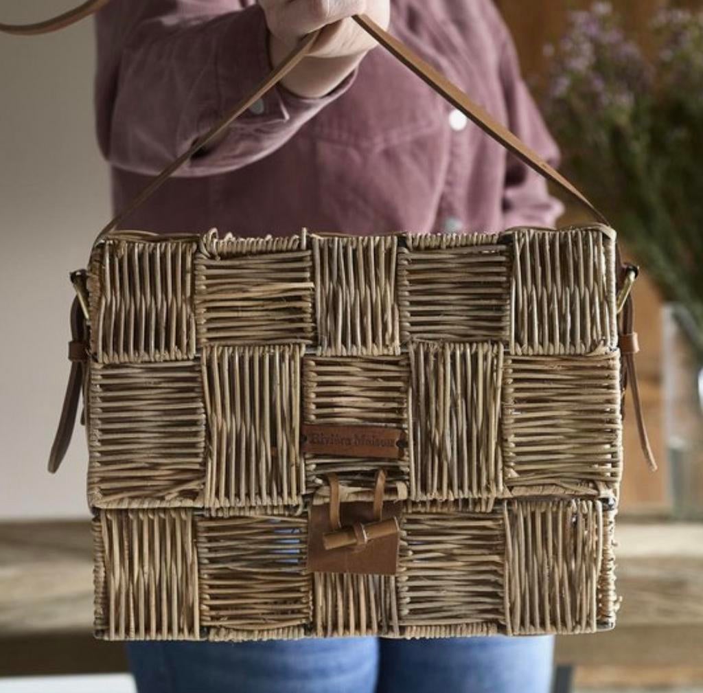 Riviera Maison Rattan Blockweave Decoratieve Tas, Verzenden, Zo goed als nieuw, Bruin, Schoudertasje