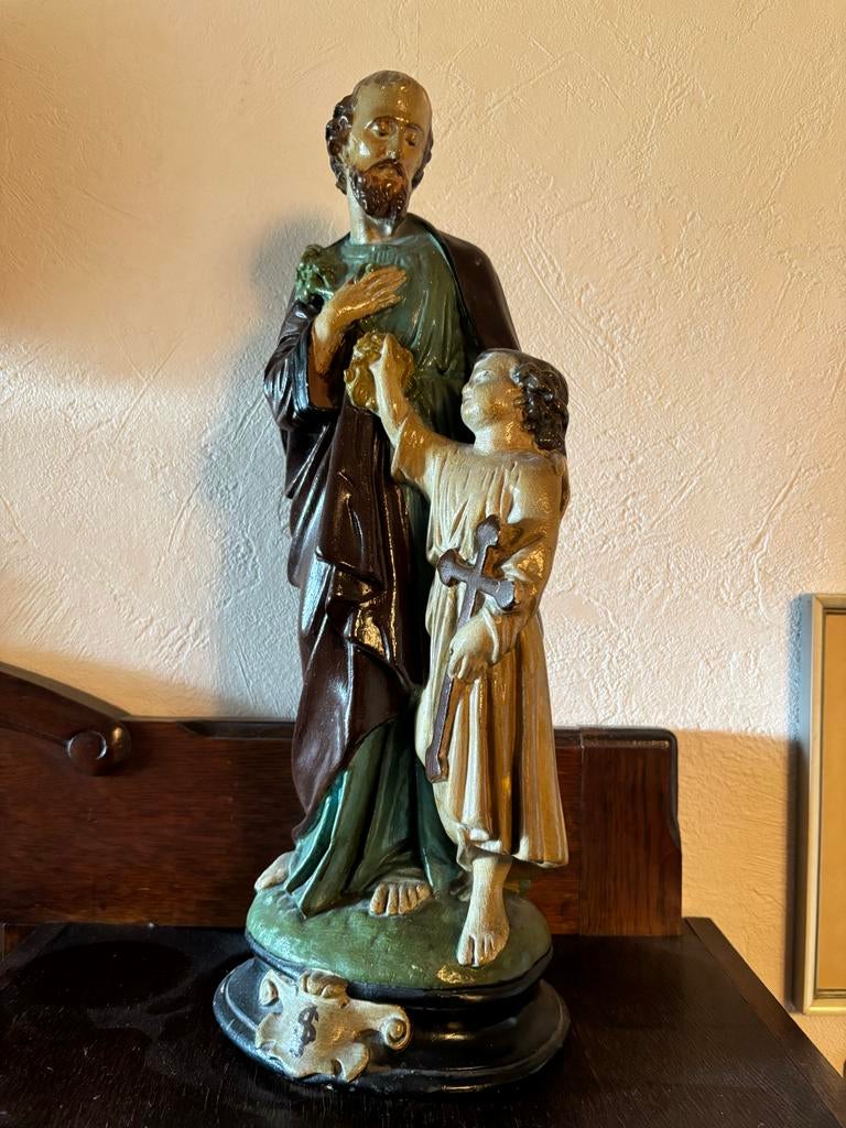 Antiek Heilig Beeld: Jozef met Kind Jezus, Ophalen