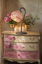 Vintage Tafellamp Roze met Gouden Details, Ophalen of Verzenden, Gebruikt, Glas, Minder dan 50 cm