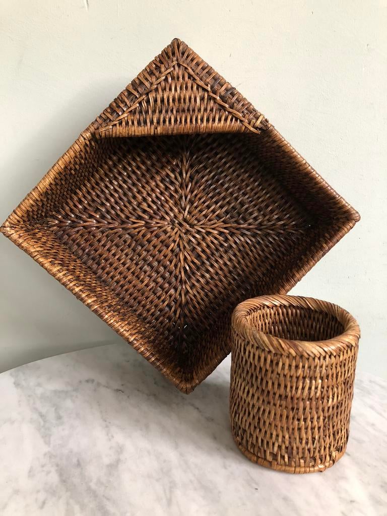 Rattan rotan servethouder+lepeltjeshouder, Birmariet Myanmar, Ophalen of Verzenden, Zo goed als nieuw, Rond, Riet