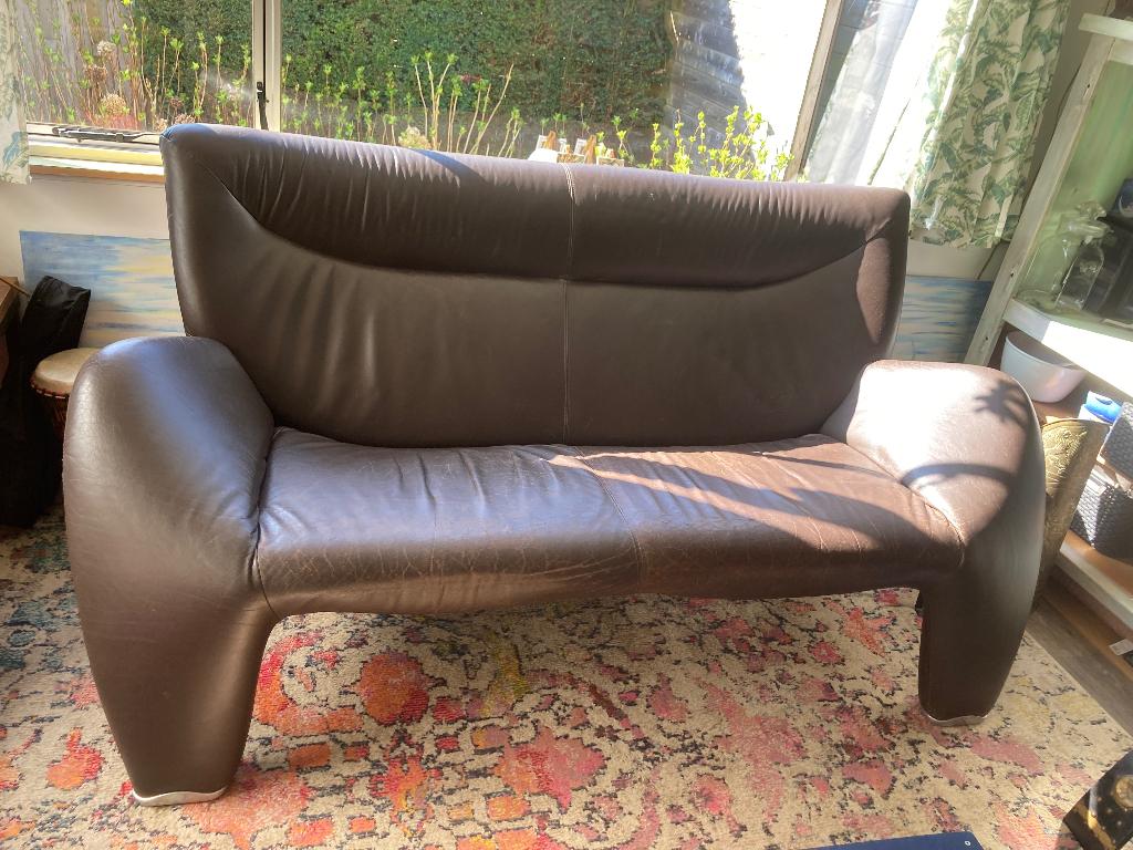 Leren bank leolux, Ophalen, Gebruikt, Bruin, Leer